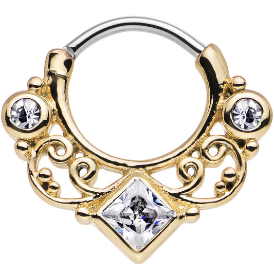 16G 3/8 Gold IP Clear CZ Lahori Palace Septum Clicker