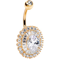 Clear Cubic Zirconia 14k Gold Plated Paved Dandelion Belly Ring