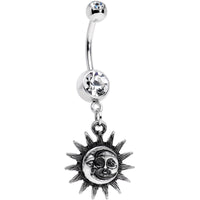 Clear Gem Sun Meets Moon Celestial Dangle Belly Ring
