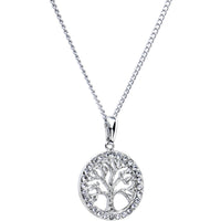 Stainless Chain Clear Gem Tree of Life Medallion Pendant Necklace