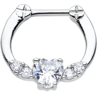16G Stainless Steel Clear Gem Bright Heart Septum Clicker