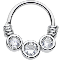 16G Stainless Steel Triple Bezel Clear Circle Septum Clicker