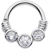 14G Stainless Steel Triple Round Clear Bezel Gem Septum Clicker