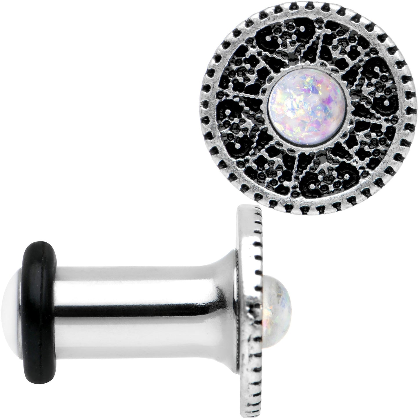 4G Stainless Steel Sky Wheel White Synthetic Opal Plug Set