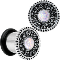 00G Stainless Steel Sky Wheel White Synthetic Opal Plug Set