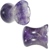 0G Natural Amethyst Stone Carved Flower Saddle Plug Set
