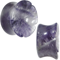 3/4 Natural Amethyst Stone Carved Flower Saddle Plug Set