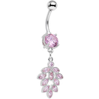 Pink CZ Gem Pretty Petal Leaf Dangle Belly Ring