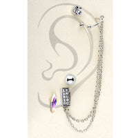 Silver Tone Aurora Marquis Clear Chain Ear Cuff Stud Earring Set