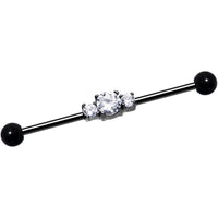 Clear CZ Black IP Stainless Steel Trio Industrial Barbell 36mm