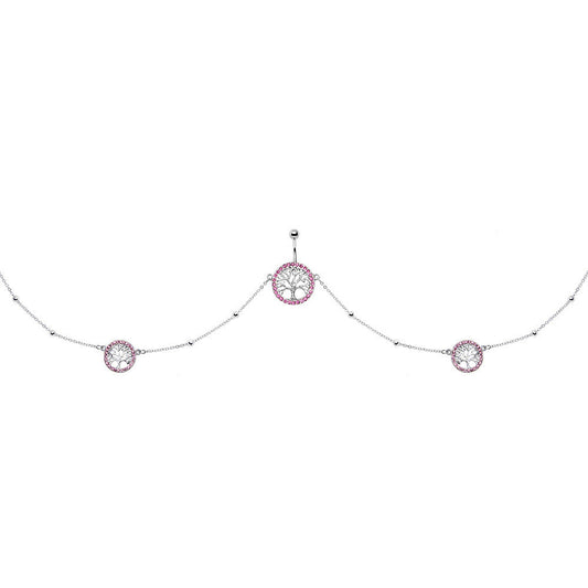 38 Pink Accent Tree of Life Charm Dangle Belly Chain