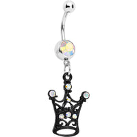 Aurora Czech Stone Black Victorian King Crown Dangle Belly Ring