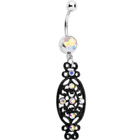 Aurora Czech Stone Black Victorian Design Dangle Belly Ring