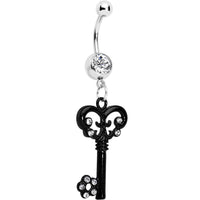 Clear Czech Stone Black Victorian Antique Key Dangle Belly Ring