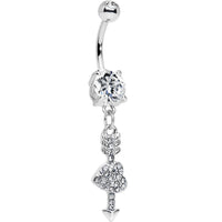 Clear Gem Studded Cupid Arrow Pierced Heart Dangle Belly Ring