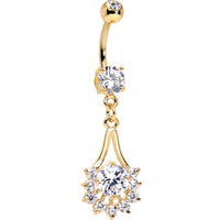 14k Gold Plated Clear Gem Tribal Fan Drop Dangle Belly Ring