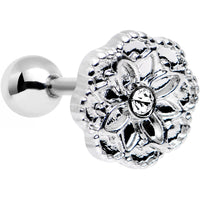 16G 1/4 Clear Gem Steel Mandala Flower Tragus Cartilage Earring