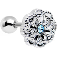 16G 1/4 Aqua Gem Steel Mandala Flower Tragus Cartilage Earring