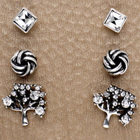 Burnished Silver Tree of Life Stud Earring Set
