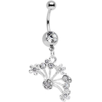 Clear Gem Stainless Steel Bouquet of Daisies Dangle Belly Ring
