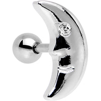 16G 1/4 Clear Gem Steel Crescent Moon Left Cartilage Earring