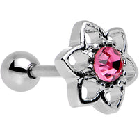 16G 7mm Pink Gem Petaled Flower Cartilage Earring