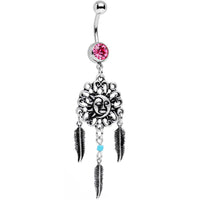 Pink Gem Sun and Moon Feather Celestial Daydream Dangle Belly Ring