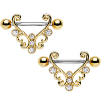 14G 9/16 Clear CZ Stainless Steel Art Deco Nipple Shield Set