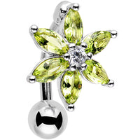 Greem Gem Lily Flower Top Mount Dangle Belly Ring