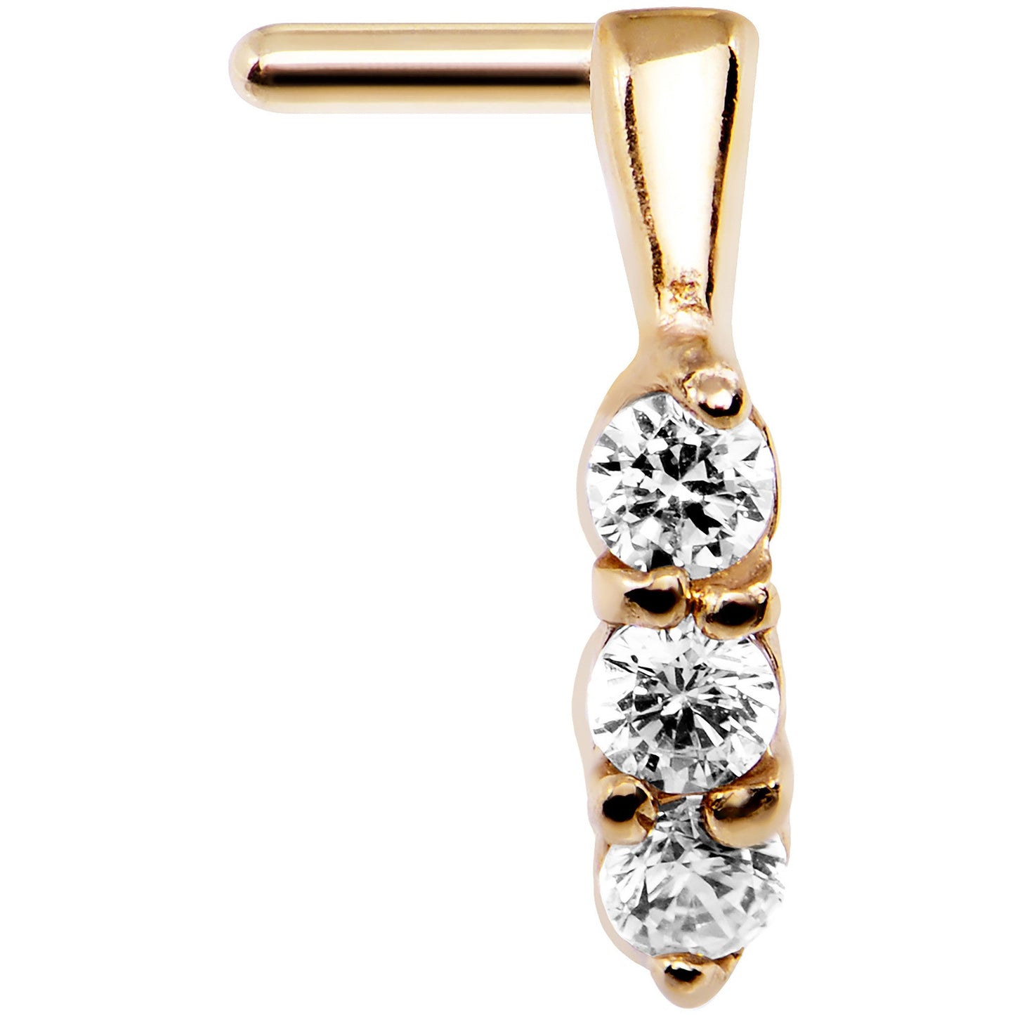 18G Clear Gem Gold PVD Faux Hoop L Shaped Nose Ring