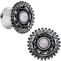 1/2 White Faux Opal Steel Finely Framed Double Flare Plug Set