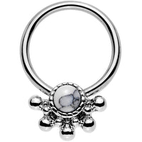 14G 3/8 White Faux Turquoise Steel Signet Captive Ring