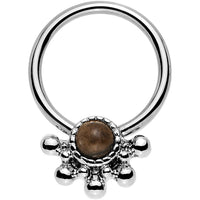 14G 3/8 Brown Faux Tiger Eye Steel Signet Captive Ring