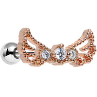 16G 1/4 Clear Rosy Steel Angel Wing Trifecta Cartilage Earring