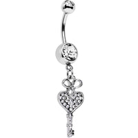 Clear Gem Have a Heart Hold the Key Dangle Belly Ring