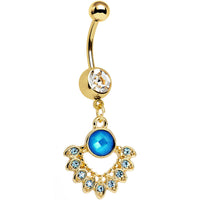 Clear Aqua Gem Gold PVD Debutante Dangle Belly Ring