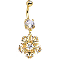 Clear Gem Gold PVD Stunning Snowflake Star Dangle Belly Ring