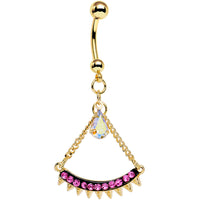 Pink Aurora Gem Gold Anodized Euclidian Arc Dangle Belly Ring