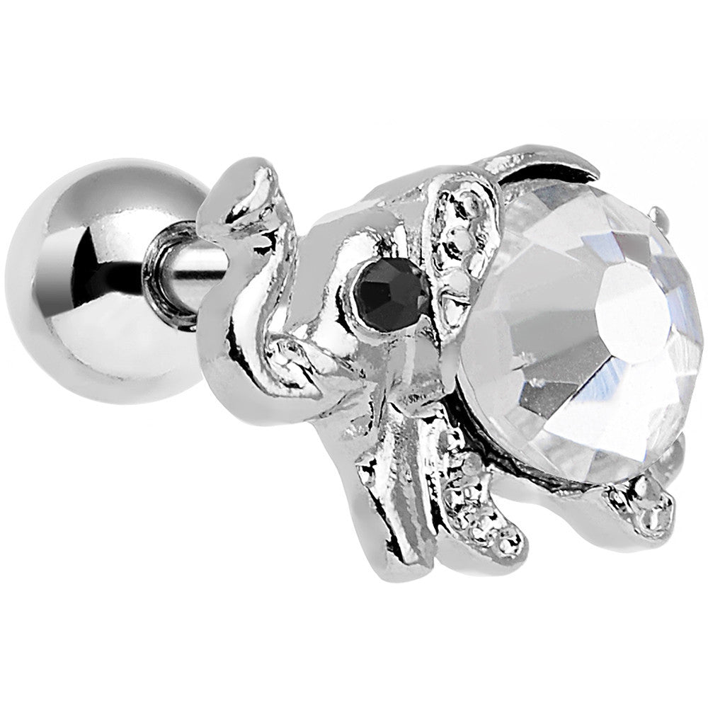 16G 1/4 Clear Gem Steel Glam Elephant Tragus Cartilage Earring