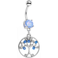 Light Blue Faux Opal Terra Firma Tree of Life Dangle Belly Ring