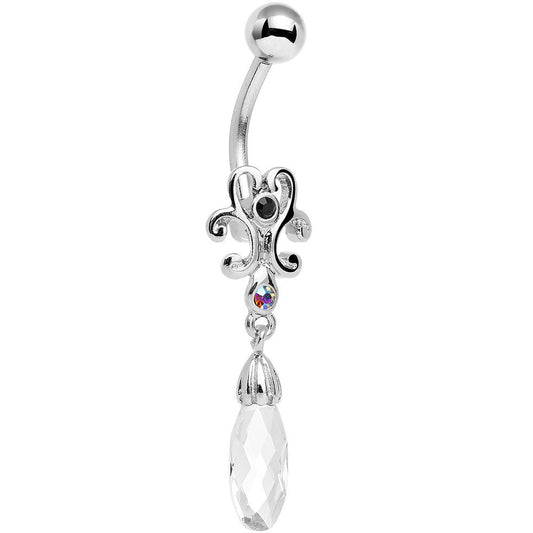 Black Aurora Clear Gem Filigree Drop Dangle Belly Ring