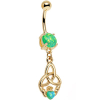 Green Faux Opal Gold Anodized Trinity Claddagh Dangle Belly Ring