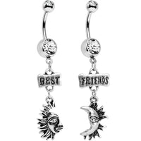 Clear Gem Best Friends Moon and Sun Dangle Belly Ring Set
