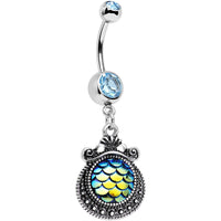 Aqua Gem Iridescent Blue Green Mermaid Scales Dangle Belly Ring