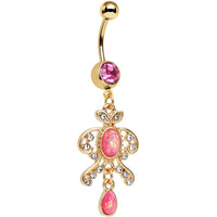 Pink Faux Opal Gold Anodized Victorian Fancy Dangle Belly Ring