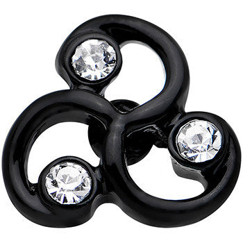 16G 1/4 Clear Gem Black Trinity Swirl Tragus Cartilage Earring