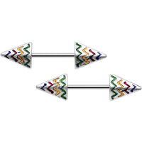 14G 9/16 Rainbow Chevron End with an Arrow Nipple Ring Set