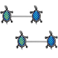 9/16 Green Blue Mermaid Scale Swimming Turtle Barbell Nipple Ring Set