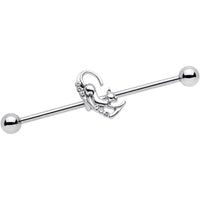 14G Clear Gem Half Heart Kitten Industrial Barbell 38mm