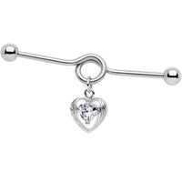 Clear CZ Hugged Heart Industrial Barbell 38mm